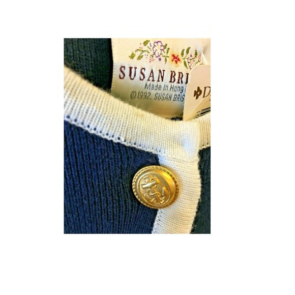 Vtg 1992 Susan Bristol Set Navy Blue Pleated Skirt & Button Top Knit Sweater Top - Picture 4 of 12